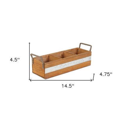 15" Brown Galvanized Solid Wood And Metal Organizing Box HomeRoots