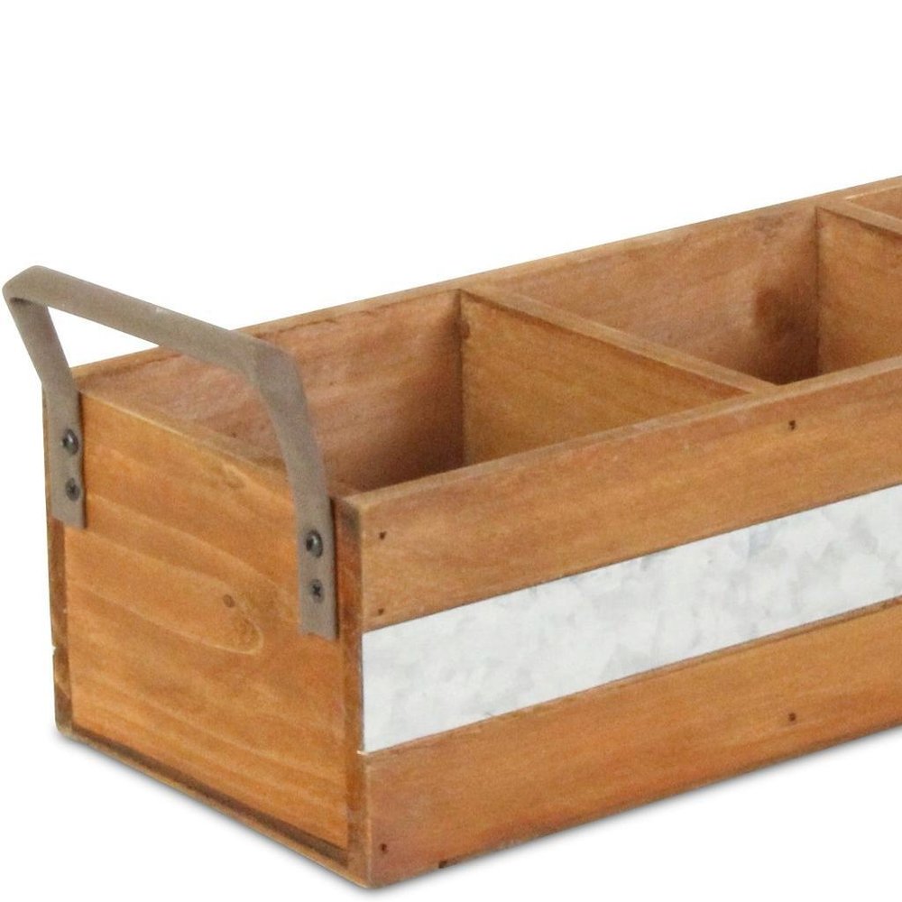 15" Brown Galvanized Solid Wood And Metal Organizing Box HomeRoots