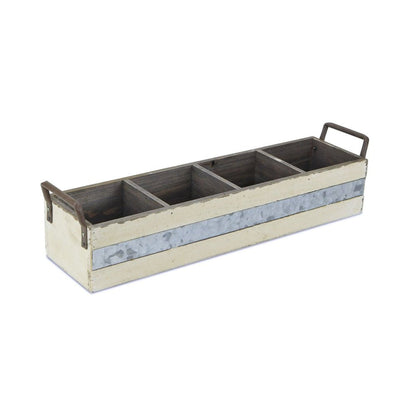19" Antiqued White Galvanized Solid Wood And Metal Organizing Box HomeRoots