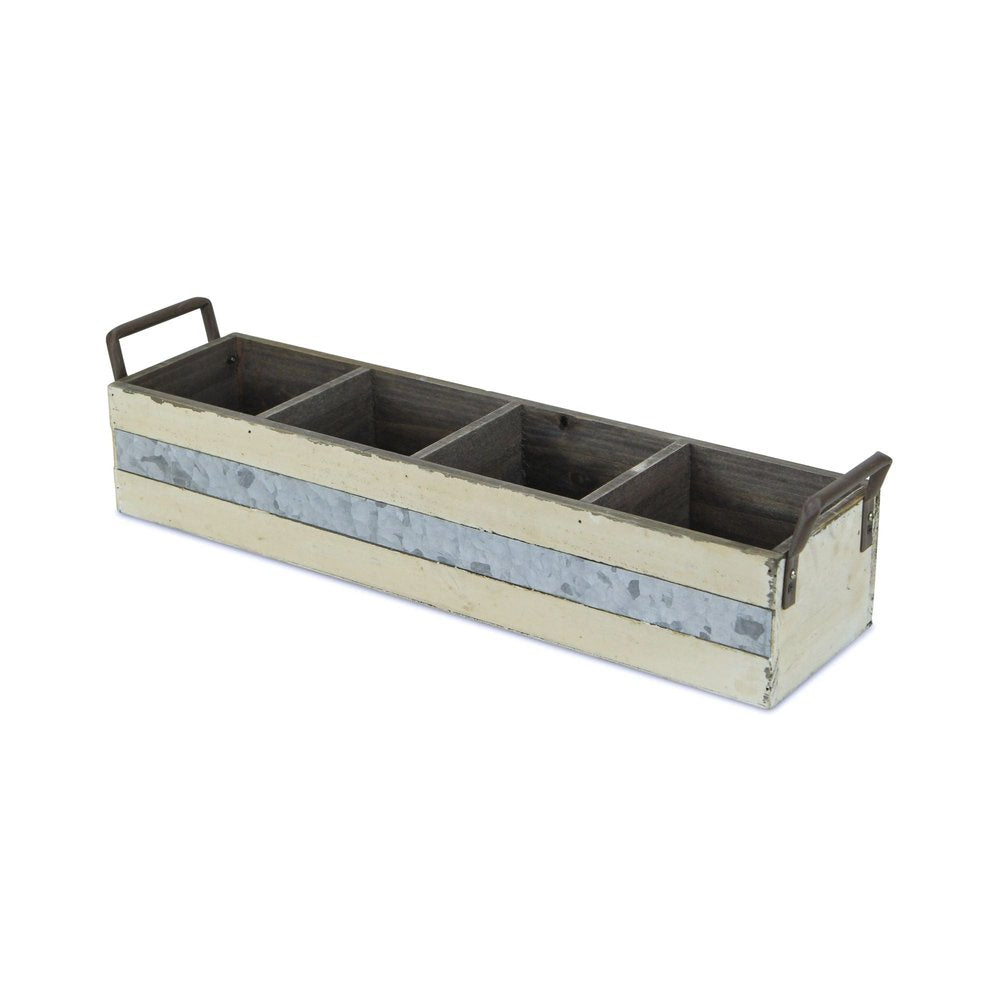 19" Antiqued White Galvanized Solid Wood And Metal Organizing Box HomeRoots
