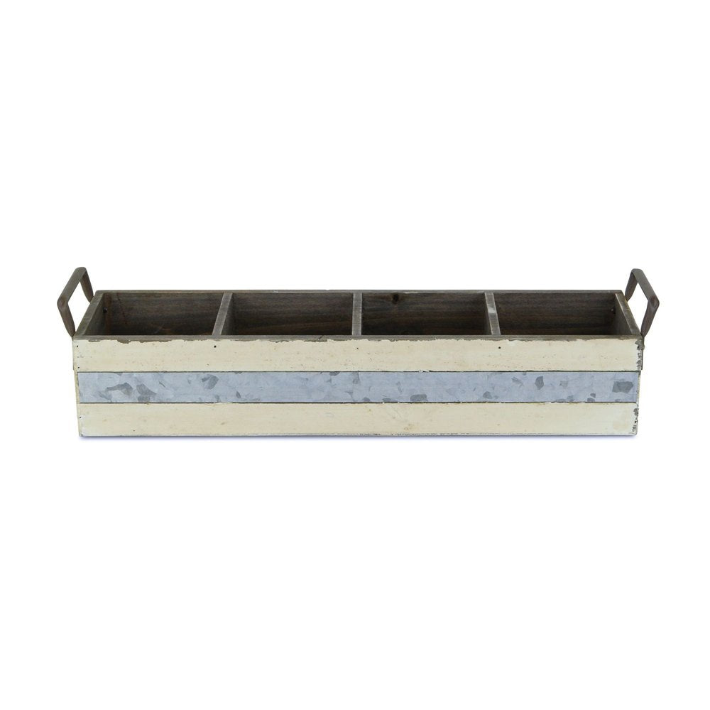 19" Antiqued White Galvanized Solid Wood And Metal Organizing Box HomeRoots