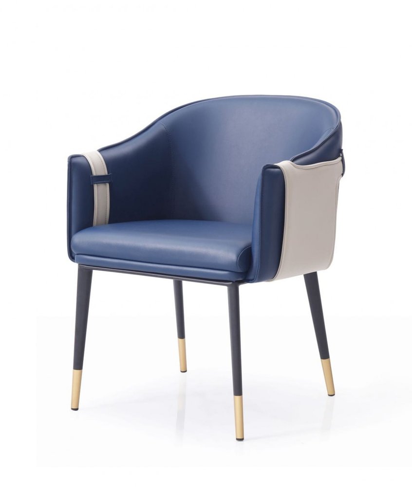 Blue Beige and Black Upholstered Faux Leather Dining Arm Chair HomeRoots