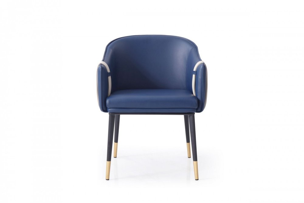 Blue Beige and Black Upholstered Faux Leather Dining Arm Chair HomeRoots
