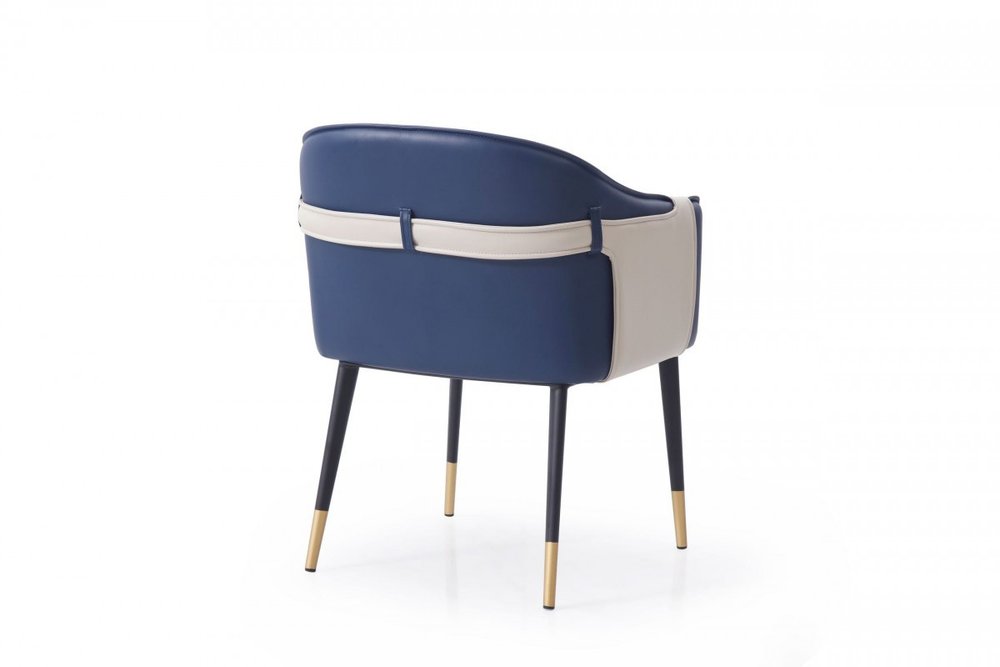 Blue Beige and Black Upholstered Faux Leather Dining Arm Chair HomeRoots