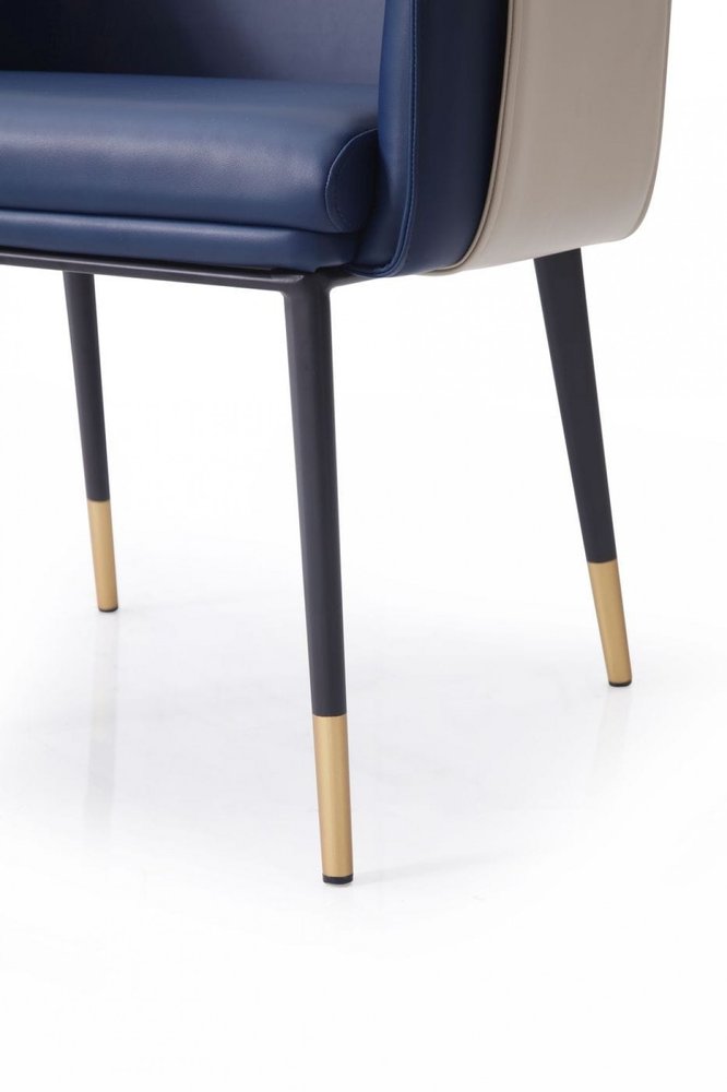 Blue Beige and Black Upholstered Faux Leather Dining Arm Chair HomeRoots