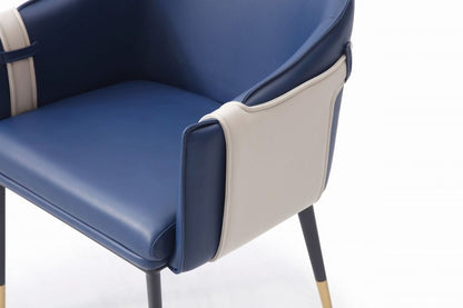 Blue Beige and Black Upholstered Faux Leather Dining Arm Chair HomeRoots