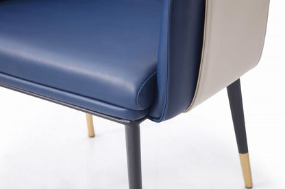 Blue Beige and Black Upholstered Faux Leather Dining Arm Chair HomeRoots