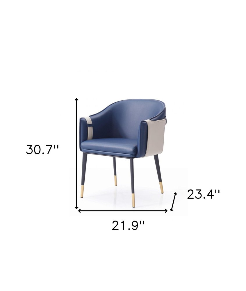 Blue Beige and Black Upholstered Faux Leather Dining Arm Chair HomeRoots
