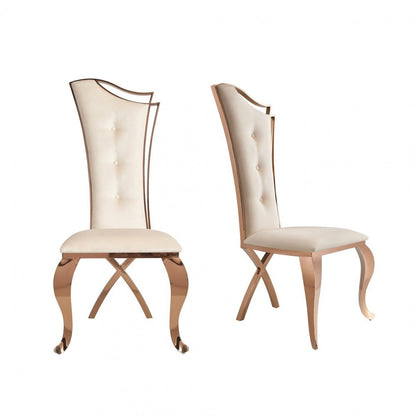 Set of Two Tufted Beige And Rose Gold Upholstered Velvet Dining Side Chairs HomeRoots