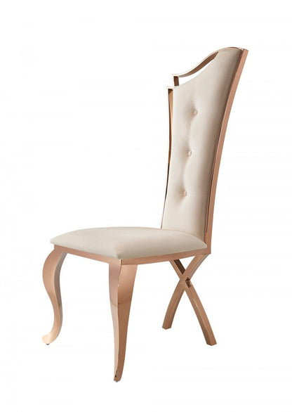 Set of Two Tufted Beige And Rose Gold Upholstered Velvet Dining Side Chairs HomeRoots