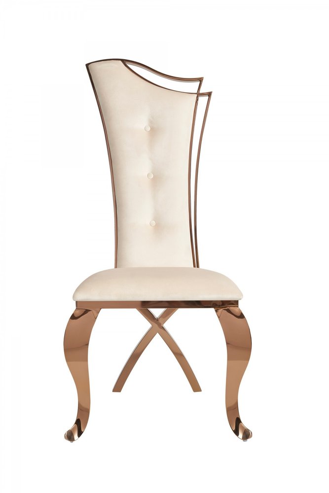 Set of Two Tufted Beige And Rose Gold Upholstered Velvet Dining Side Chairs HomeRoots