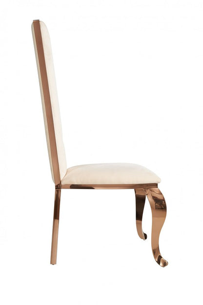 Set of Two Tufted Beige And Rose Gold Upholstered Velvet Dining Side Chairs HomeRoots