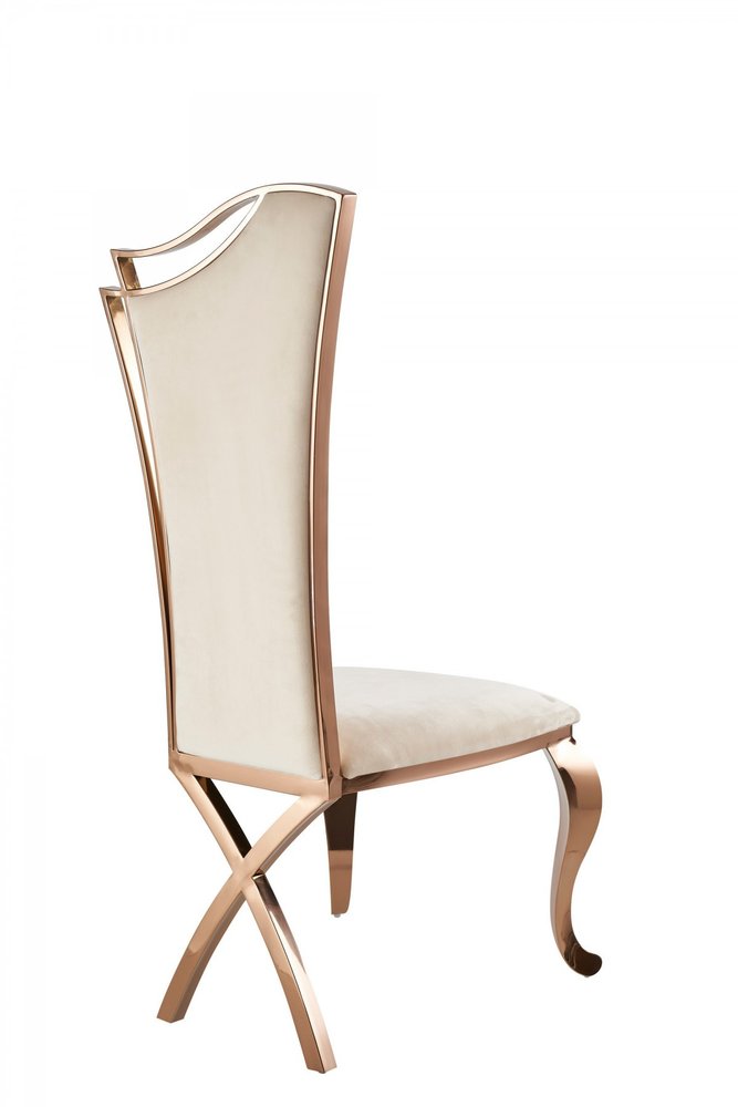 Set of Two Tufted Beige And Rose Gold Upholstered Velvet Dining Side Chairs HomeRoots