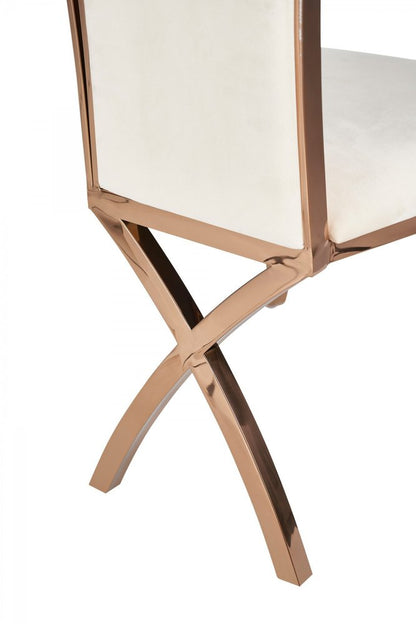 Set of Two Tufted Beige And Rose Gold Upholstered Velvet Dining Side Chairs HomeRoots