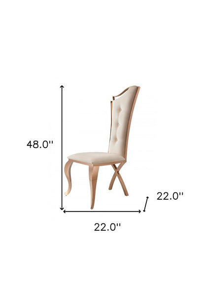 Set of Two Tufted Beige And Rose Gold Upholstered Velvet Dining Side Chairs HomeRoots