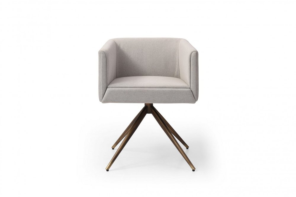 Light Gray And Brass Upholstered Fabric Dining Arm Chair HomeRoots