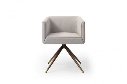 Light Gray And Brass Upholstered Fabric Dining Arm Chair HomeRoots