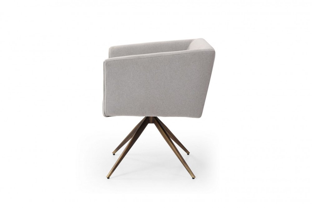 Light Gray And Brass Upholstered Fabric Dining Arm Chair HomeRoots