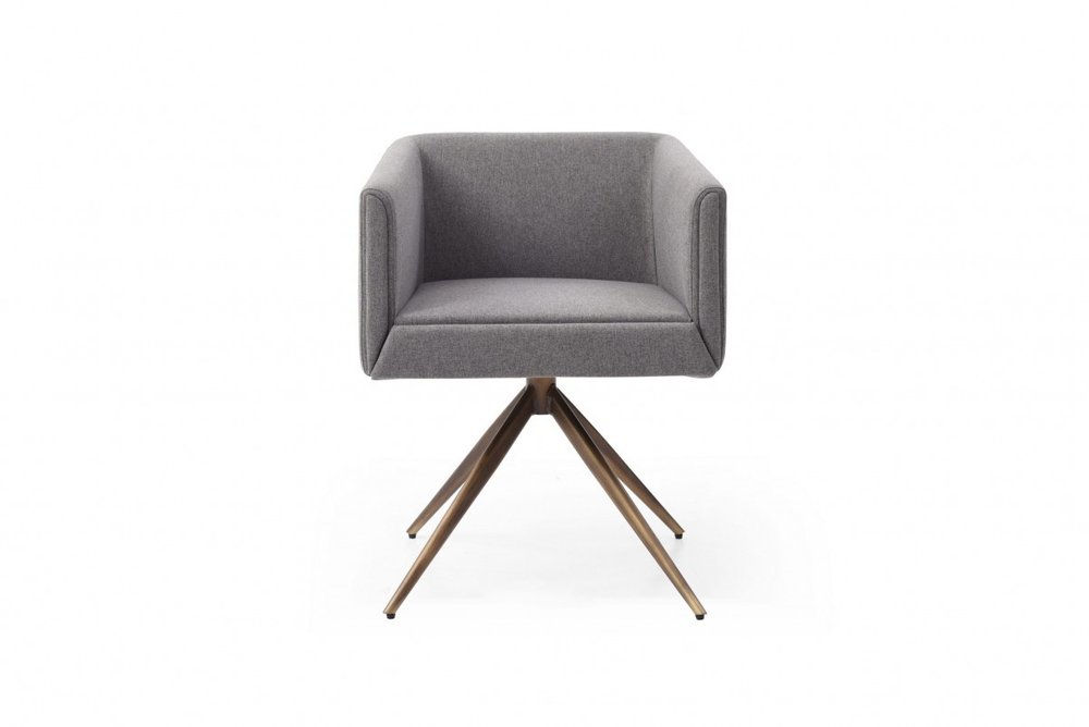 Dark Gray And Brass Upholstered Fabric Dining Arm Chair HomeRoots