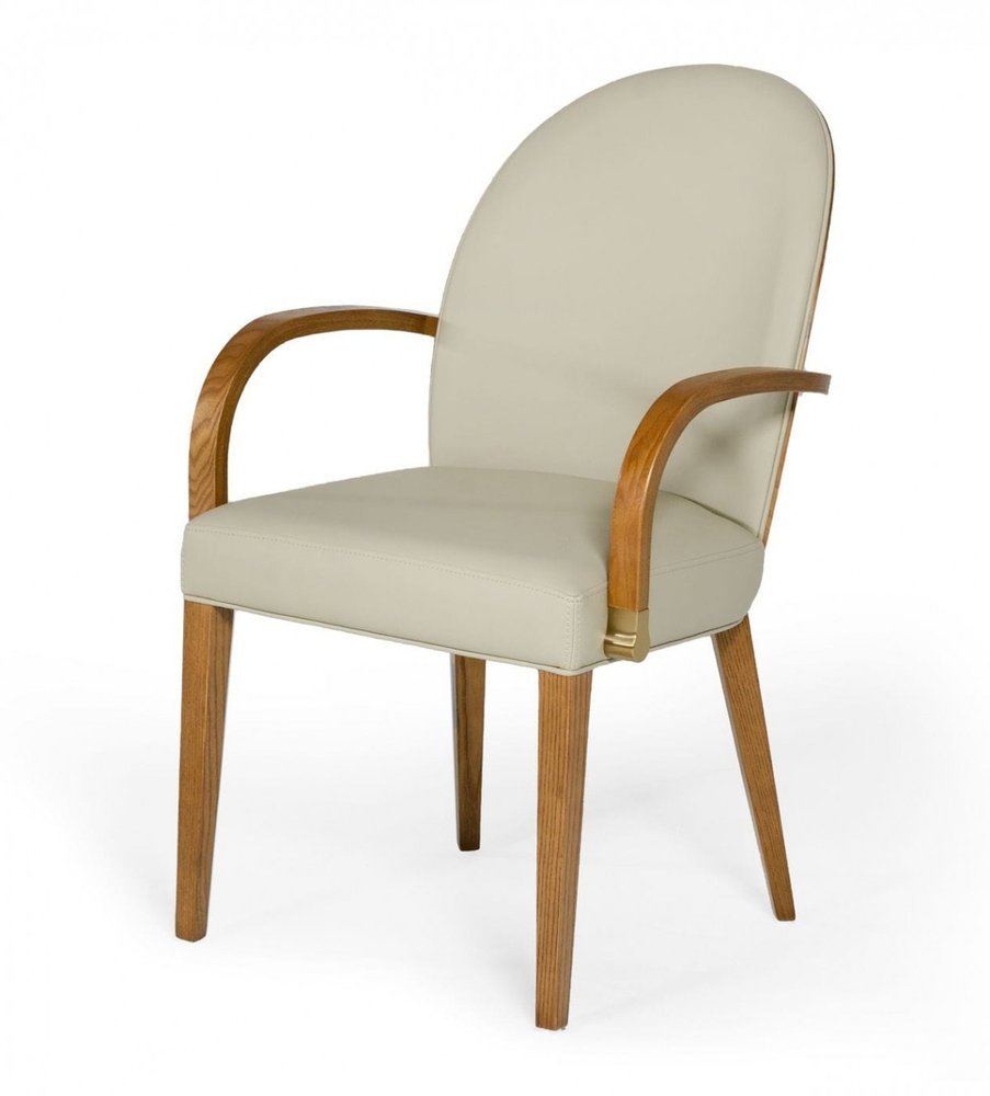 Gray And Brown Upholstered Faux Leather Dining Arm Chair HomeRoots