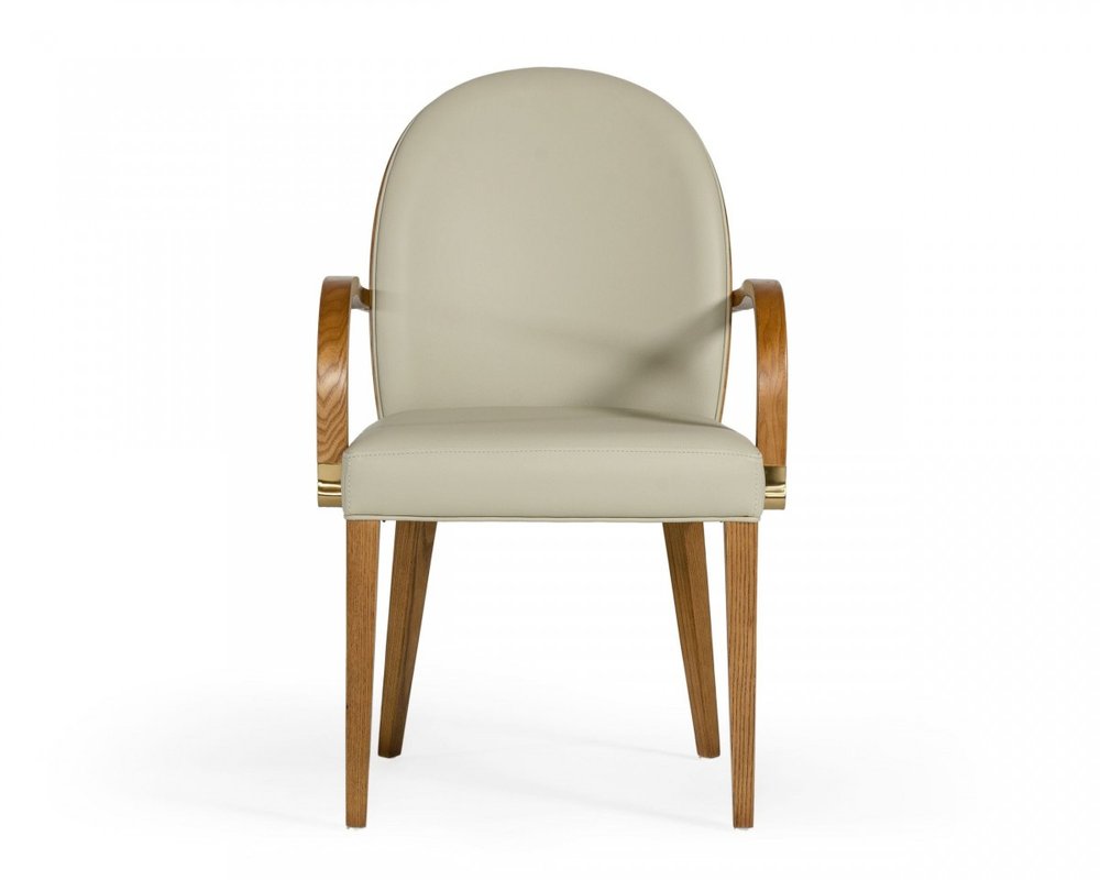 Gray And Brown Upholstered Faux Leather Dining Arm Chair HomeRoots