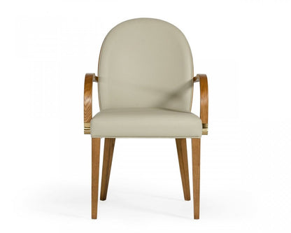 Gray And Brown Upholstered Faux Leather Dining Arm Chair HomeRoots