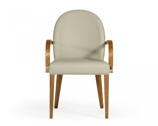 Gray And Brown Upholstered Faux Leather Dining Arm Chair HomeRoots