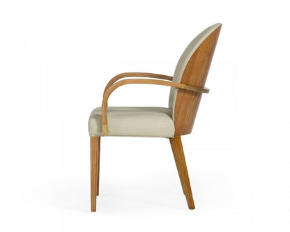 Gray And Brown Upholstered Faux Leather Dining Arm Chair HomeRoots