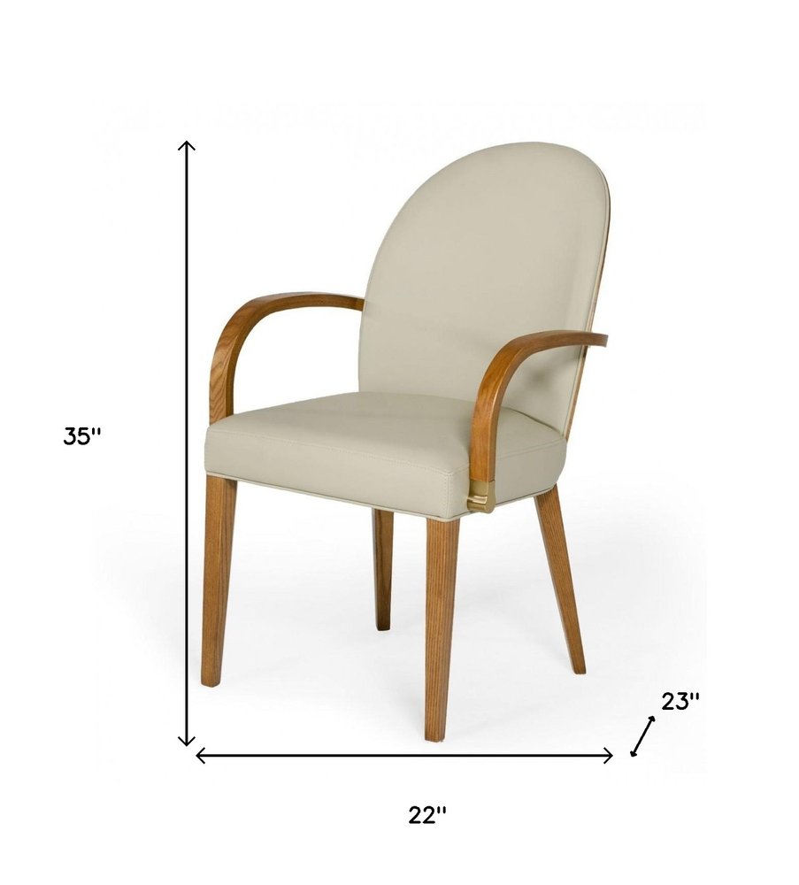 Gray And Brown Upholstered Faux Leather Dining Arm Chair HomeRoots