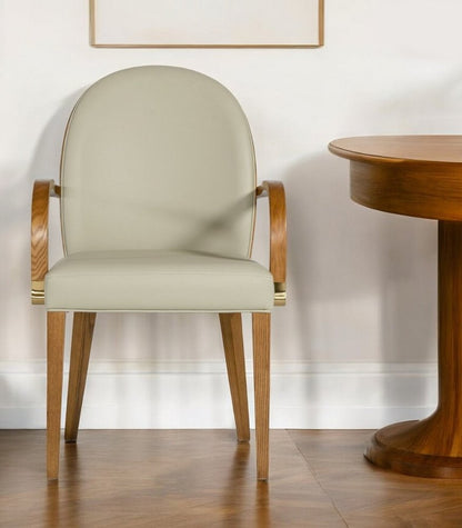 Gray And Brown Upholstered Faux Leather Dining Arm Chair HomeRoots