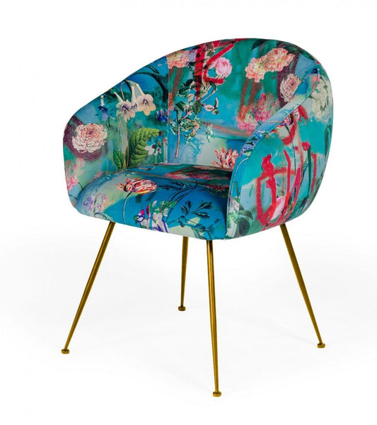 Blue Green And Gold Floral Velvet Dining Arm Chair HomeRoots