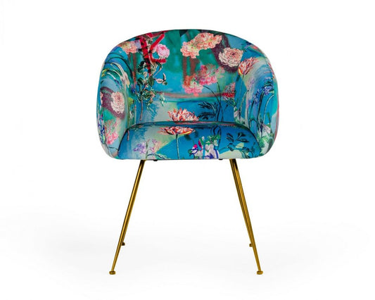 Blue Green And Gold Floral Velvet Dining Arm Chair HomeRoots