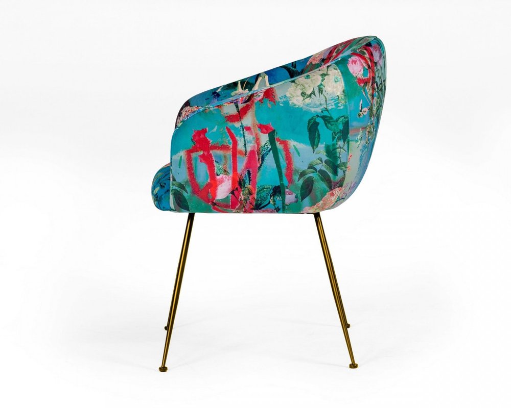 Blue Green And Gold Floral Velvet Dining Arm Chair HomeRoots