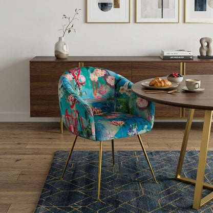 Blue Green And Gold Floral Velvet Dining Arm Chair HomeRoots