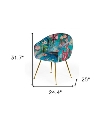 Blue Green And Gold Floral Velvet Dining Arm Chair HomeRoots
