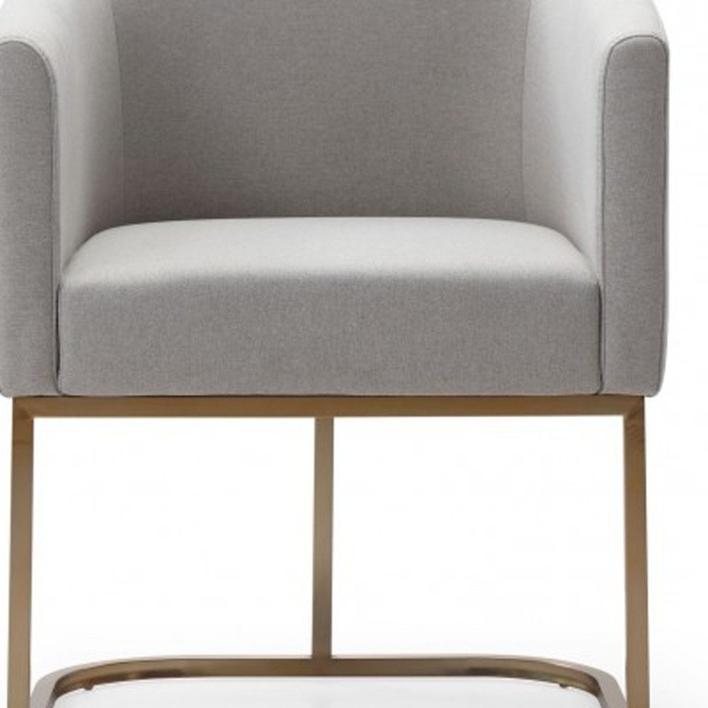 Light Gray And Antiqued Brass Upholstered Fabric Dining Arm Chair HomeRoots