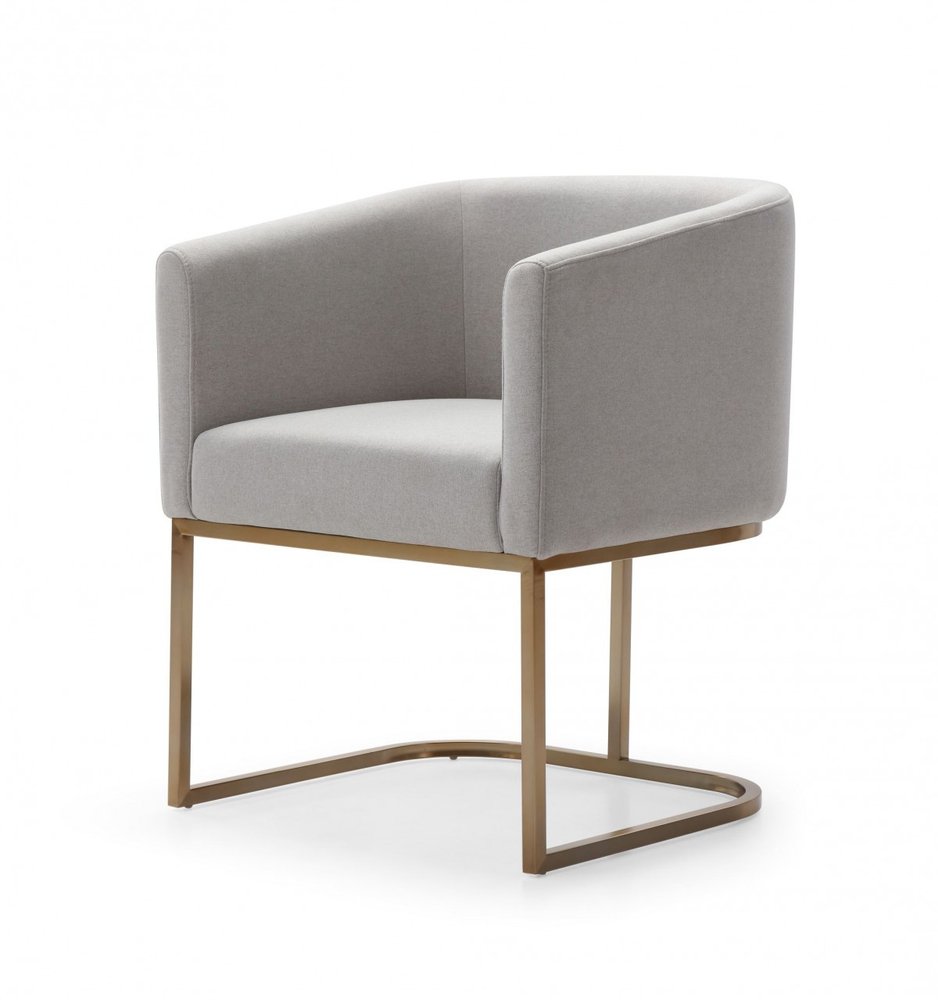 Light Gray And Antiqued Brass Upholstered Fabric Dining Arm Chair HomeRoots
