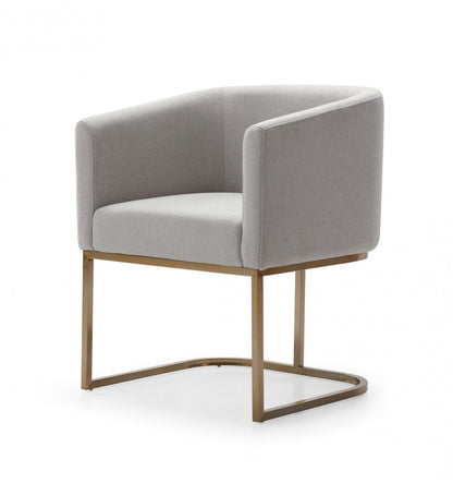 Light Gray And Antiqued Brass Upholstered Fabric Dining Arm Chair HomeRoots