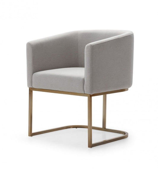 Light Gray And Antiqued Brass Upholstered Fabric Dining Arm Chair HomeRoots