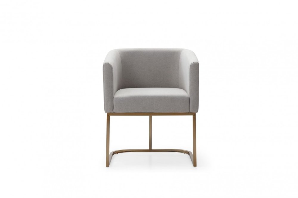 Light Gray And Antiqued Brass Upholstered Fabric Dining Arm Chair HomeRoots