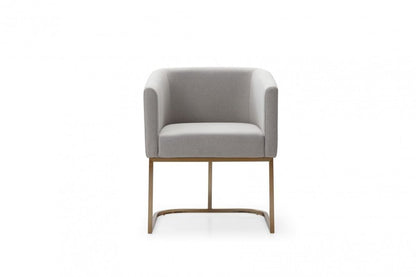 Light Gray And Antiqued Brass Upholstered Fabric Dining Arm Chair HomeRoots