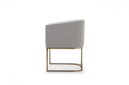 Light Gray And Antiqued Brass Upholstered Fabric Dining Arm Chair HomeRoots