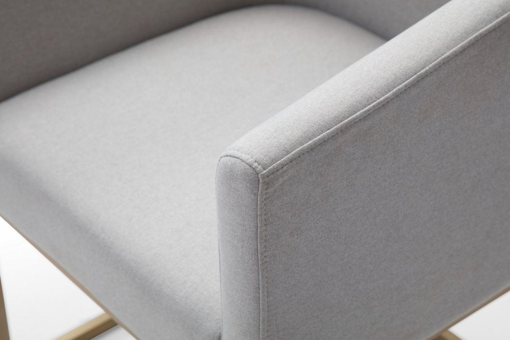 Light Gray And Antiqued Brass Upholstered Fabric Dining Arm Chair HomeRoots