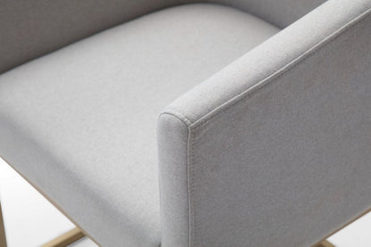 Light Gray And Antiqued Brass Upholstered Fabric Dining Arm Chair HomeRoots