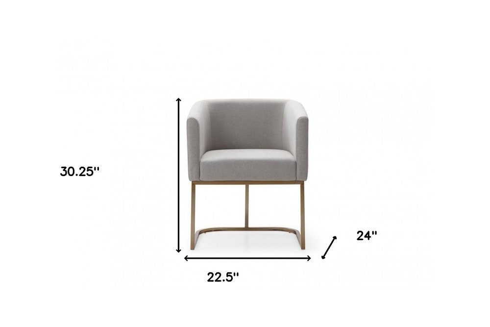 Light Gray And Antiqued Brass Upholstered Fabric Dining Arm Chair HomeRoots