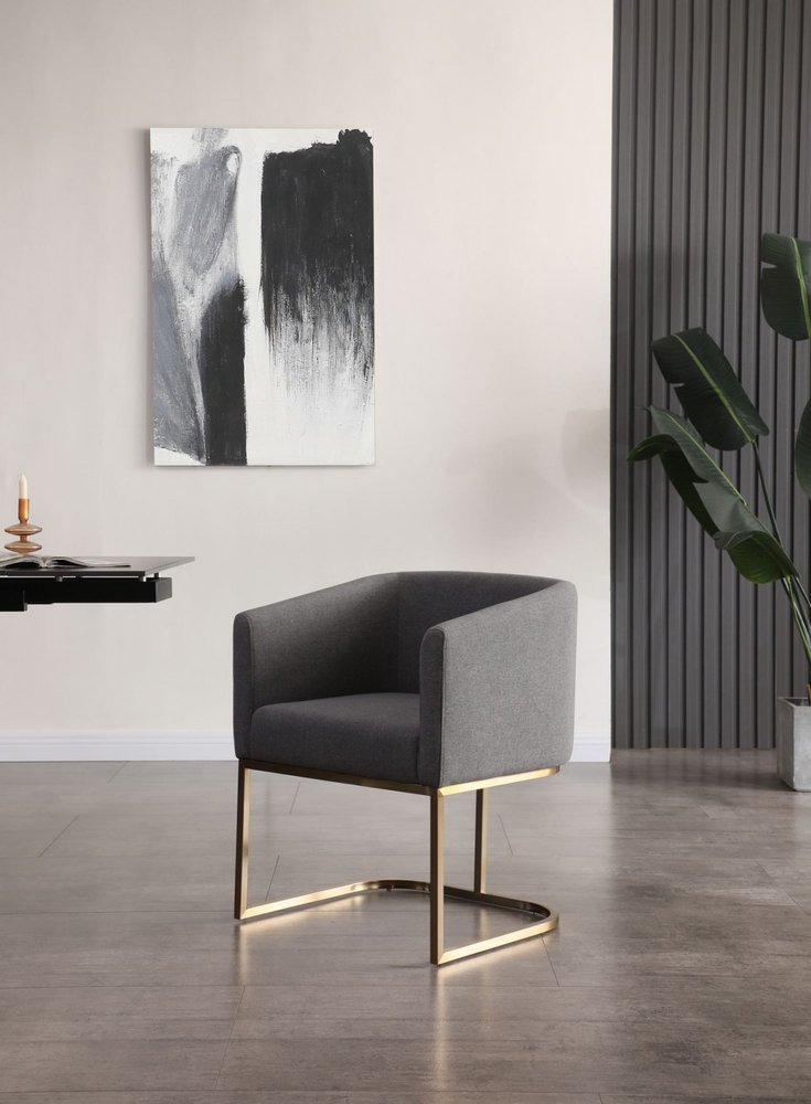 Dark Gray And Antiqued Brass Upholstered Fabric Dining Arm Chair HomeRoots