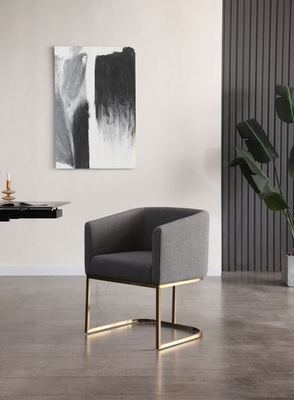 Dark Gray And Antiqued Brass Upholstered Fabric Dining Arm Chair HomeRoots