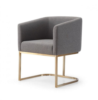 Dark Gray And Antiqued Brass Upholstered Fabric Dining Arm Chair HomeRoots