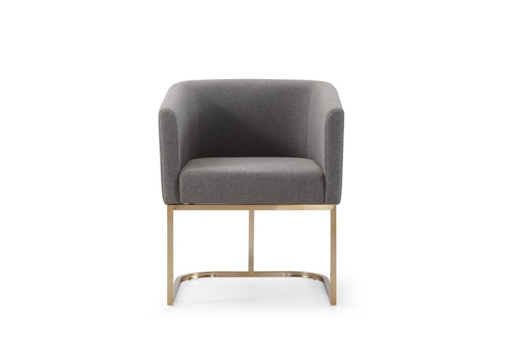 Dark Gray And Antiqued Brass Upholstered Fabric Dining Arm Chair HomeRoots