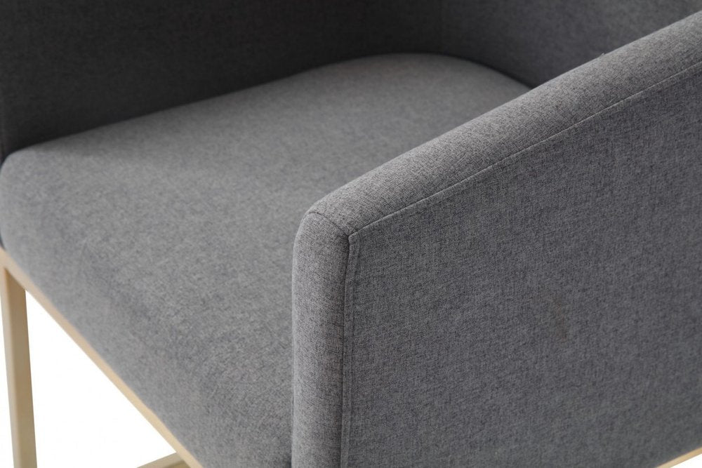 Dark Gray And Antiqued Brass Upholstered Fabric Dining Arm Chair HomeRoots